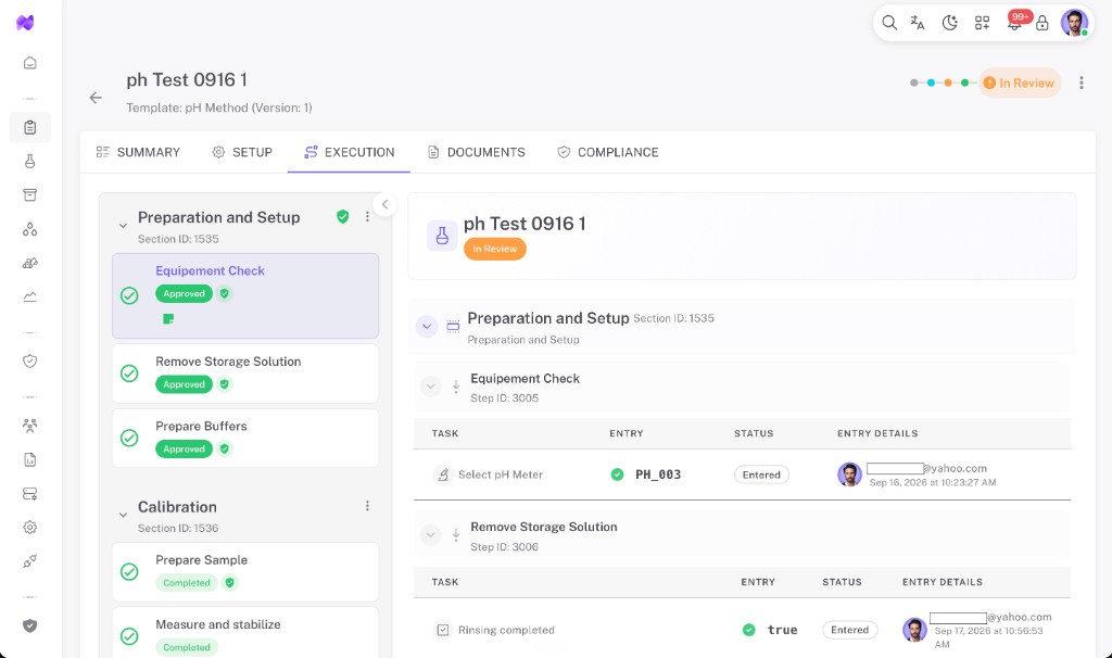 NexaQore lab execution workflow with guided procedure steps